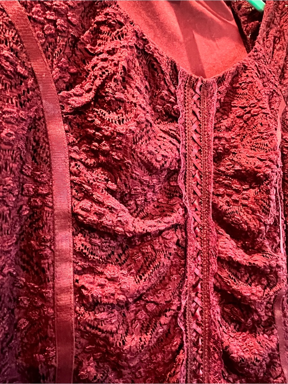 Fashion Bug Burgundy Crushed Lace Scoop Neck Top - Picture 2 of 4